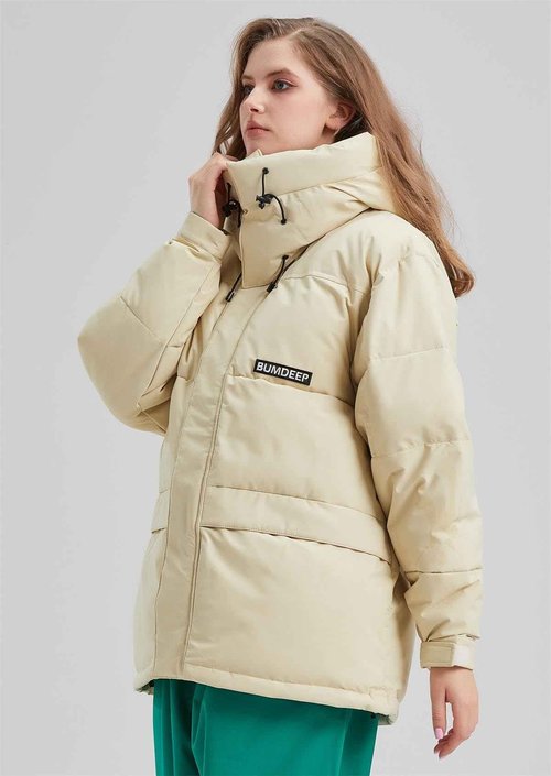 BUMDEEP Womens Waterproof Ski Jacket Warm Winter Snow Coat Windbreaker Hooded Thick Snowboard Jacket（Oat,Large）