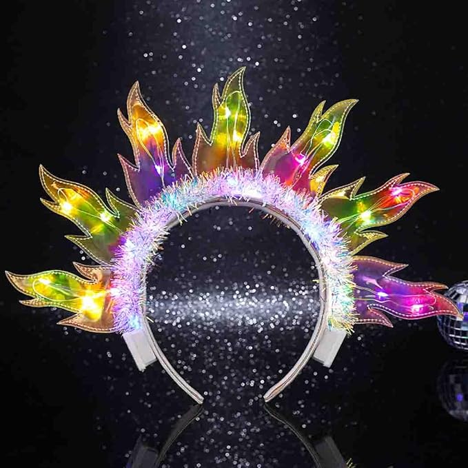 DRESBE Light Up Sun Goddess Headband LED Flame Headbands Fire Halo Party Hair Accessories for Women (Colorful Light)