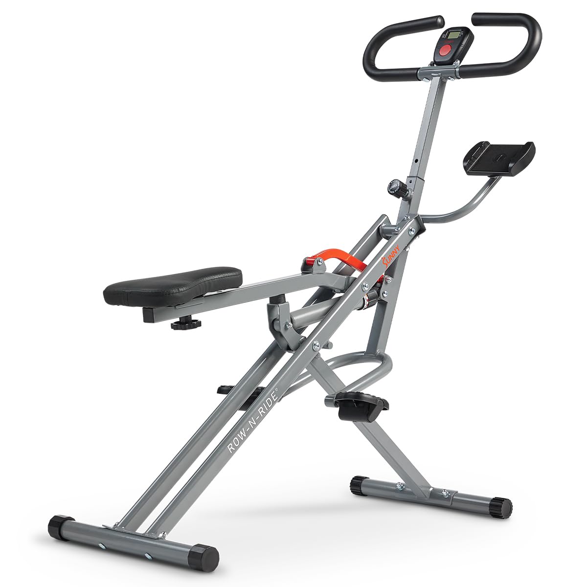 Sunny Health & Fitness Row-N-Ride Pro-Smart Squat Assist Trainer Full Body Fitness Machine, Easy Setup Rower, Glute & Leg Cardio Workout, Included SunnyFit App Connection - SF-A023053