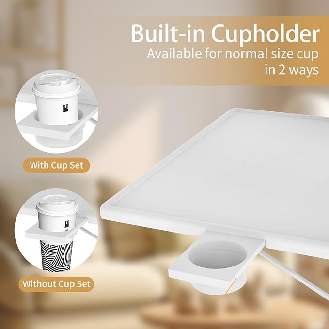 ZUCONKITCH Adjustable TV Tray Tables with 6 Height & 3 Tilt Angle, Folding TV Dinner Tray,TV Table with Cup Holder on Bed & Sofa (1 Pack, White)