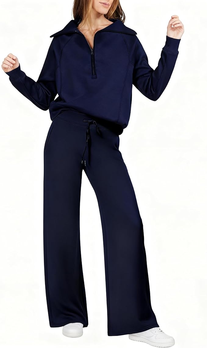 sopranlly Women's 2 Piece Outfits 2025 Casual Half Zip Wide Leg Pants Tracksuit Sets Lounge Set Travel Vacation Sweatsuits