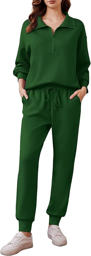 PINSPARK 2 Piece Sets for Women 2025 Fall Travel Outfits Long Sleeve Tracksuit Joggers Sets Half Zip Sweatsuit Matching Set