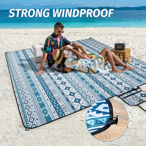 Picnic Blankets Extra Large Outdoor - Beach Blanket Waterproof Sandproof with Shoulder Strap, Machine Washable, Picnic Mat...
