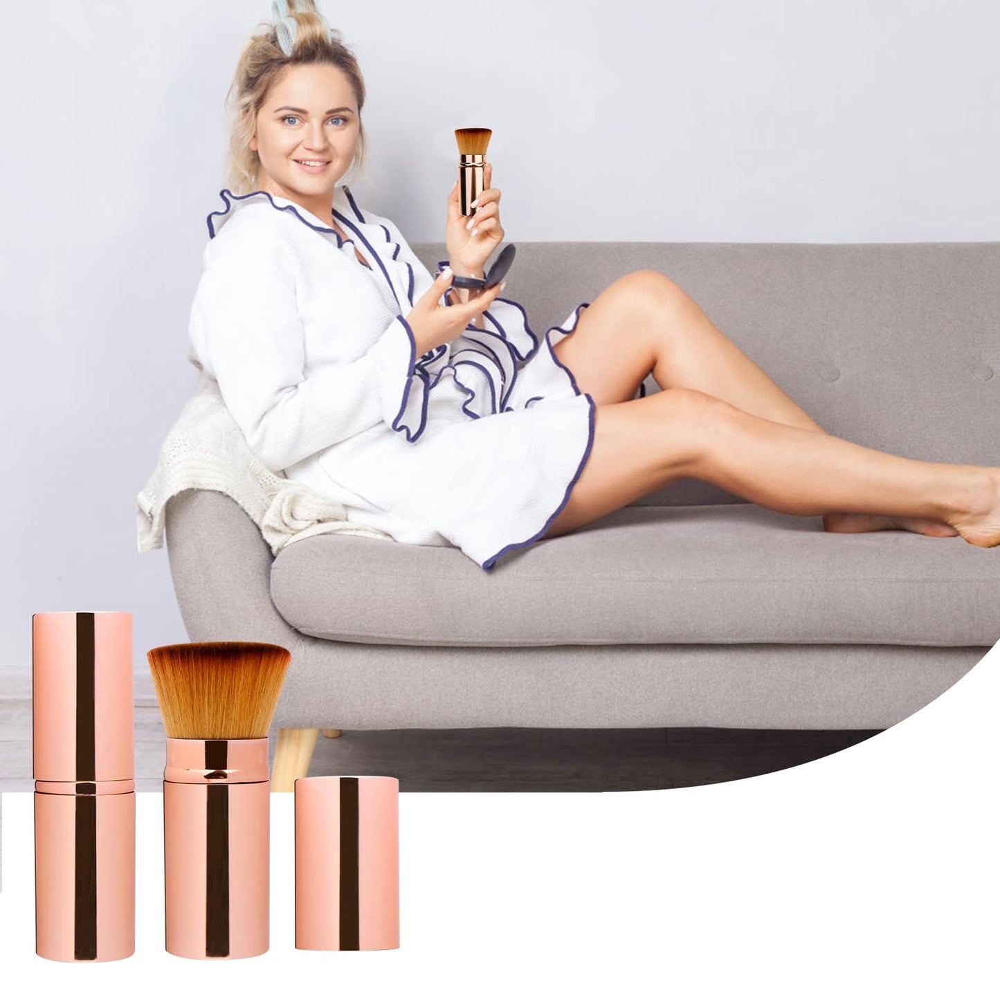 UNIMEIX Makeup Brush Sunscreen Applicator Brush Retractable Kabuki Blush Brush Foundation Brush for Liquid Makeup, Bronzer, Cream or Powder(Gold)