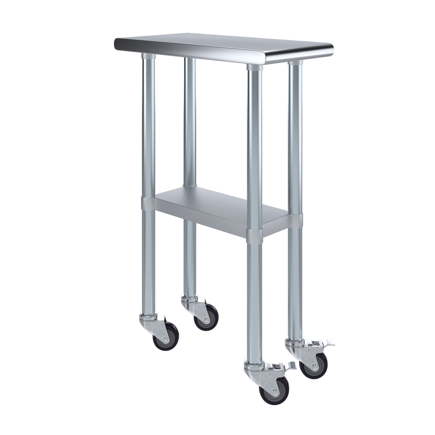 AmGood 24 in. x 12 in. Stainless Steel Work Table with Wheels | Metal Kitchen Food Prep Table | NSF
