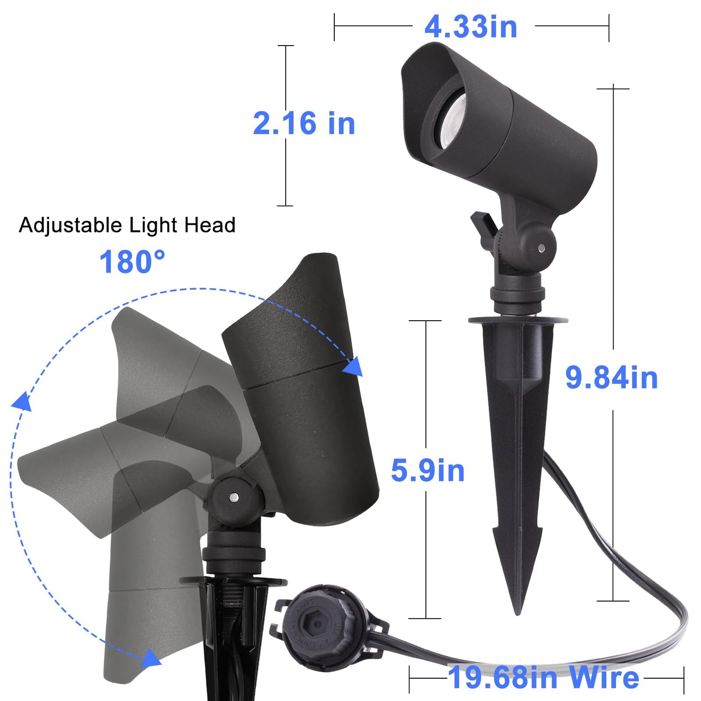 LED Landscape Lights with Connectors, 12V Low Voltage, Warm White 3000k, 4W, 175LM, Outdoor Waterproof Garden Pathway Lights Wall Tree Flag Spotlights with Spike Stand, 6 Pack