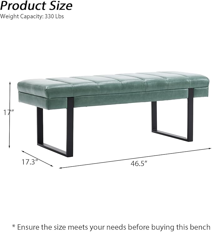 AIITTCC Faux Leather Bench 46.5" Ottoman Bench,Tufted Padded End of Bed Bench with Metal Legs, Upholstered Shoe Bench for Bedroom Living Room Entryway Window (Sage Green, 46" Wide)