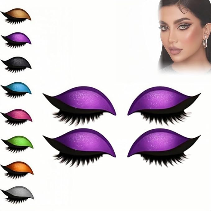Lazy Eye Shadow Eyelash Patch, 2-In-1 Self-Adhesive Natural Waterproof Eyelashes Stickers,Reusable Fast Eye Makeup with False Lashes,Shadow, No-Mascara Look for Party, Prom
