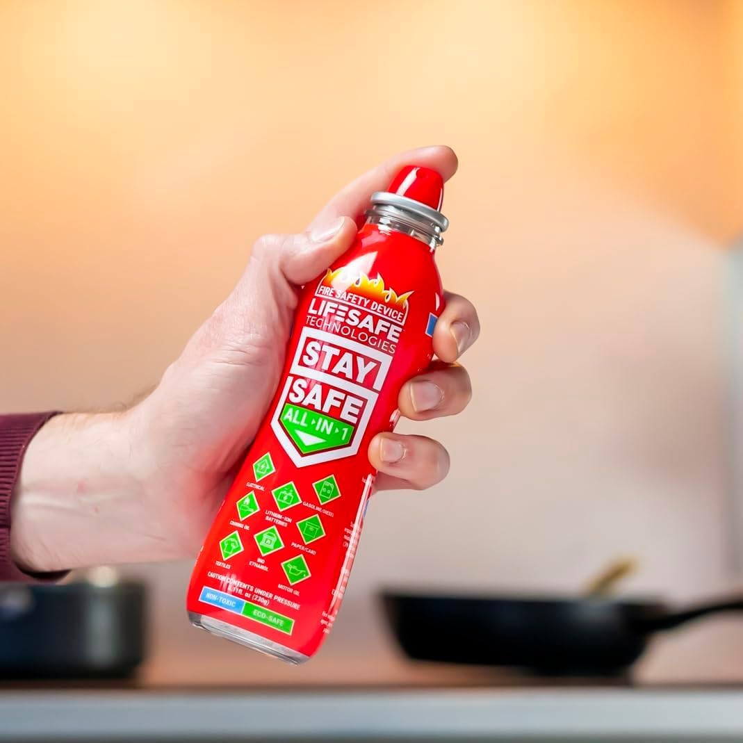 LifeSafe StaySafe All-in-1 Portable Fire Extinguisher with Signature Series Fire Blanket, Compact Emergency Fire Spray, Flame Suppression Fiberglass, Eco-Friendly | for Home Safety