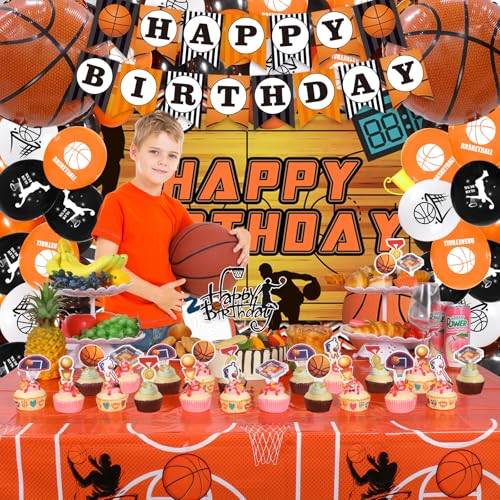 Basketball Birthday Party Decorations - Basketball Party Decorations Include Balloon Arch Kit Banner Cake Topper Backdrop ...