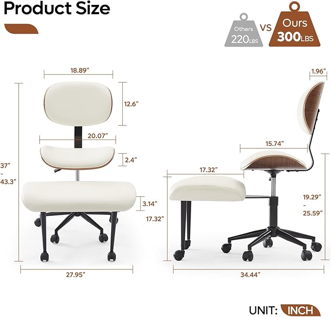 Bestier Cross Legged Office Chair with Wider Bentwood Back Support, Ergonomic Meditation Office Chair for Adults up to 300 lbs, 360° Swivel Adjustable Height for Multi Position White