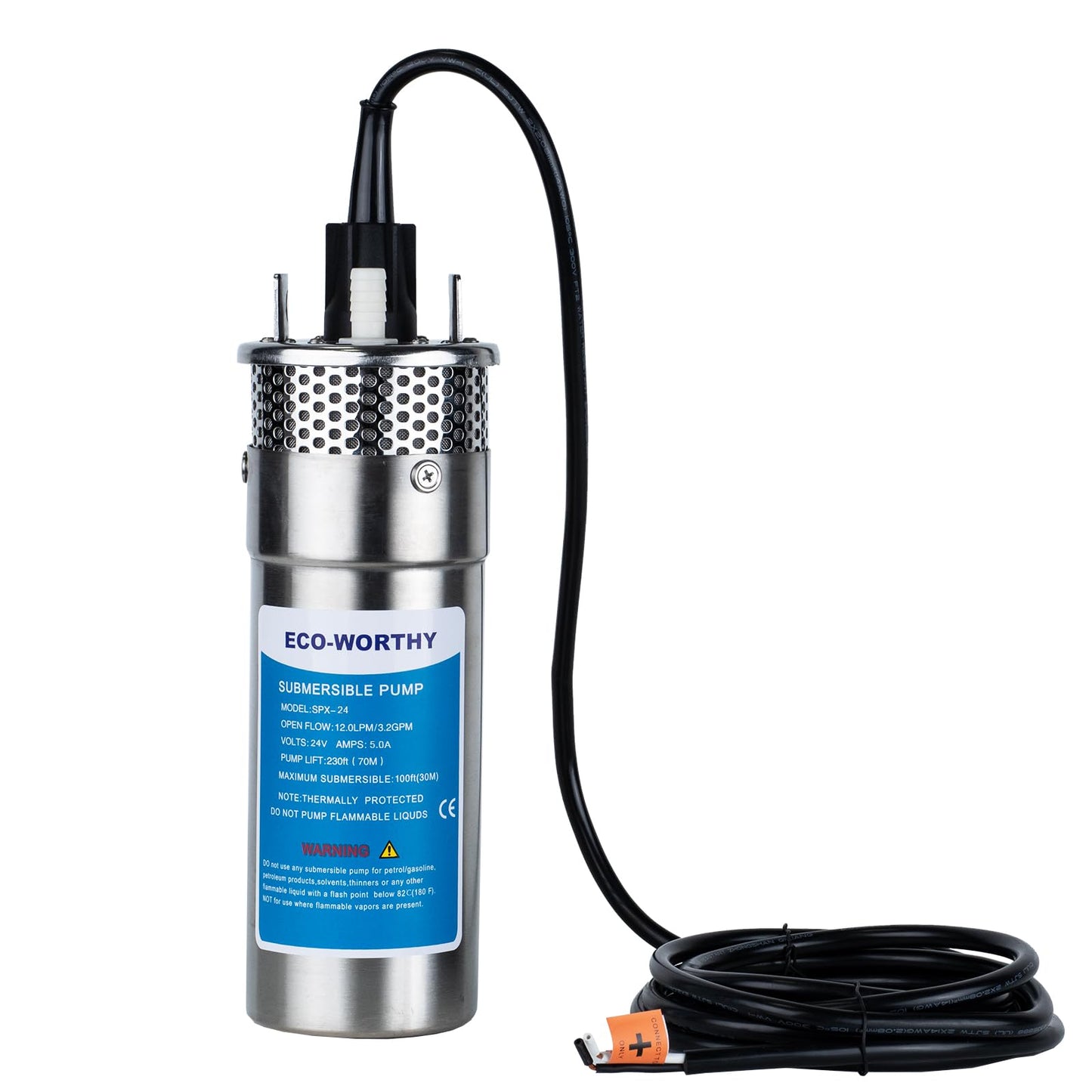 ECO-WORTHY 24V Well Pump 3.2GPM 4" Stainless Steel, Max Lift 230FT Deep Well Water Pump/Alternative Energy Solar, Well Pump Solar Water Pump