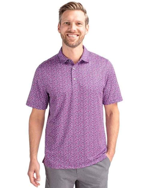 Cutter & Buck Pike Magnolia Print Stretch Men's Polo, Black/Polished