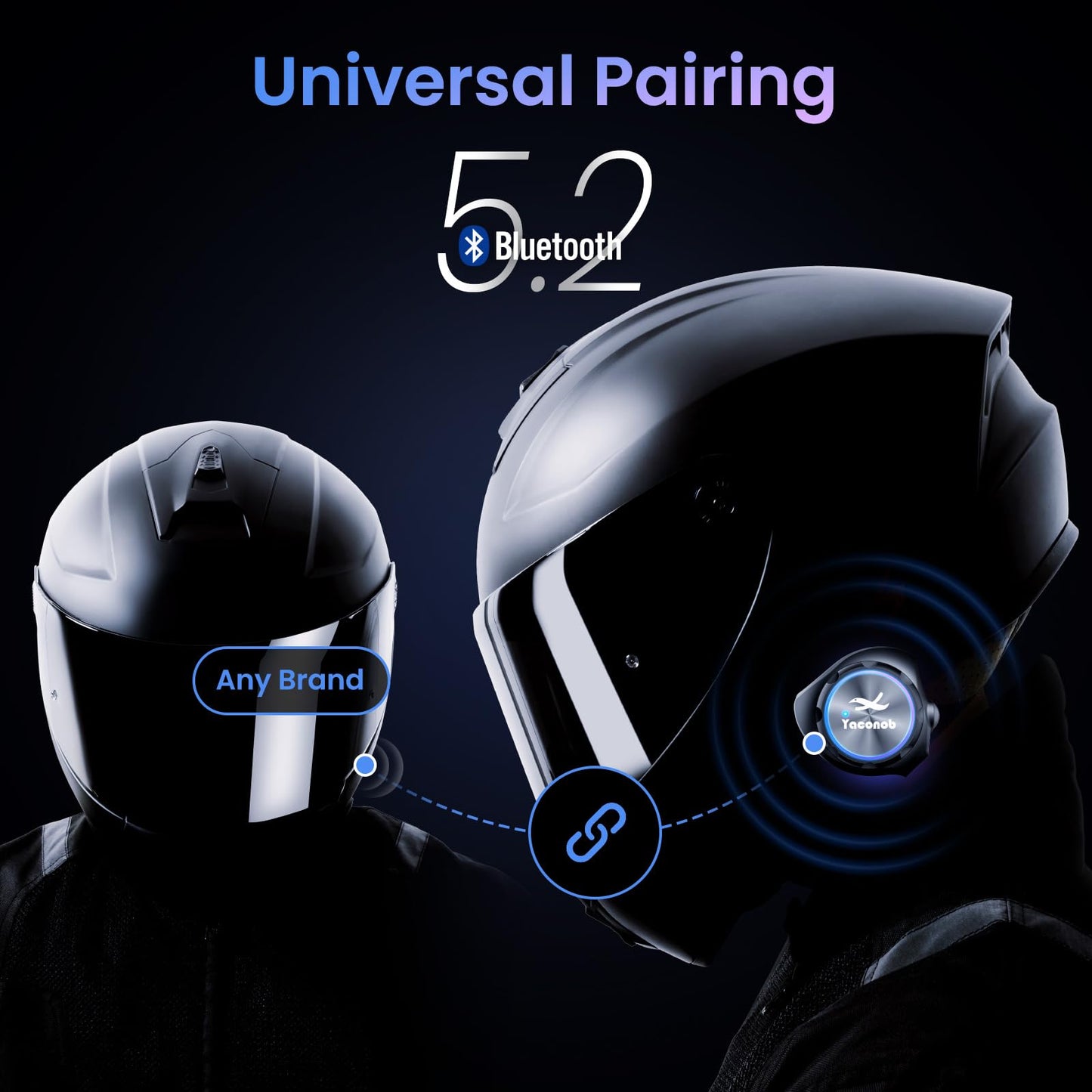 Yaconob Y3 Helmet Bluetooth Headset (More Suitable for Couples), Auto Answer Phone, Intercom, Music, Intercom, Active Noise Cancellation, Waterproof (1 Pack)