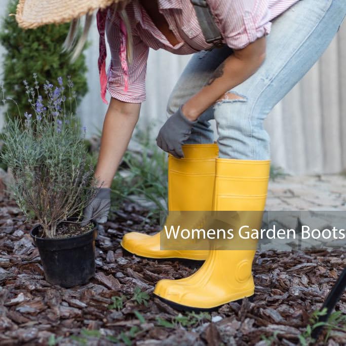 Kprm Women's Rain Boots Waterproof Mid Calf Rubber Garden Boots for Women Outdoor Mud Work with Comfort Insole