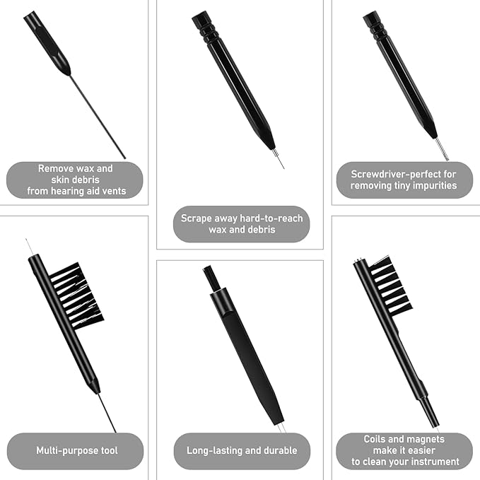 Hearing Aid Cleaning Kit 13 Pcs Hearing Aid Cleaner Black Hearing Aid Cleaning Tools,Hearing Aids Cleaning Kit Includes Hearing Aid Cleaning Brush,Magnifier,Ventilation Rod,Screwdriver,Storage Bag