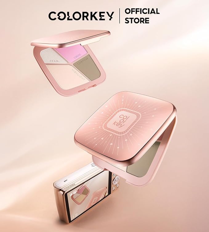COLORKEY 3D Sculpting Contour Palette, 4-Color, High Capacity, Highlighter, Blush, Shadow, Translucent, Youthful Glow, Long-Lasting, Fine Texture (01)