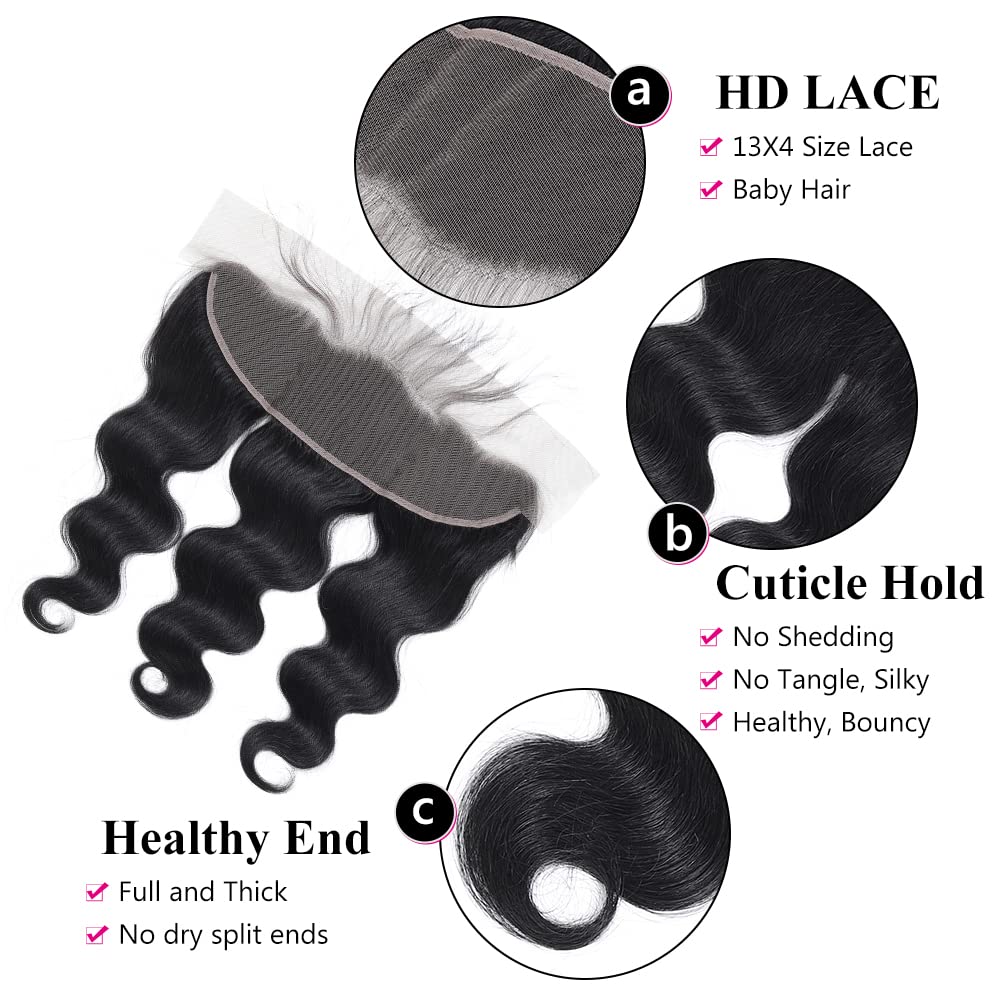 13x4 Ear to Ear Transparent HD Lace Frontal Closure 12A Unprocessed Brazilian Virgin Body Wave Human Hair Frontal 150% Density F