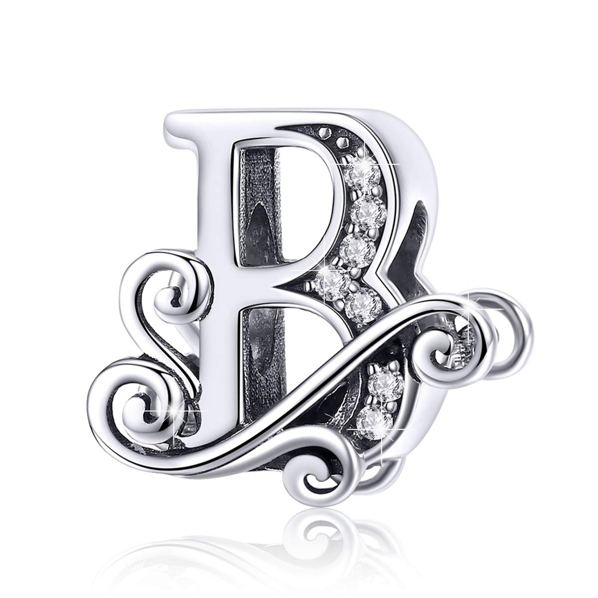 BISAER 925 Sterling Silver Initial Letter B Charms for Bracelets Alphabet Beads Charm Jewelry Gifts