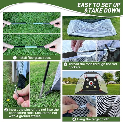 KLAODOT Golf Net with Practice Mat,Golf Hitting Aid Nets 10x7FT for Backyard Driving Chipping Training Swing with Target M...