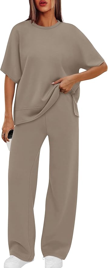 XIEERDUO Women's Side Slit Lounge Sets 2 Piece Travel Outfits Airport Tracksuit Oversized Wide Leg Loungewear S-3XL