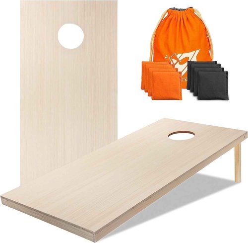 Fubgrly 4 Feet x 2 Feet Solid Wood Premium Cornhole Game Set, Includes 8 Corn Hole Toss Bags, Whiteboard Cornhole Boards
