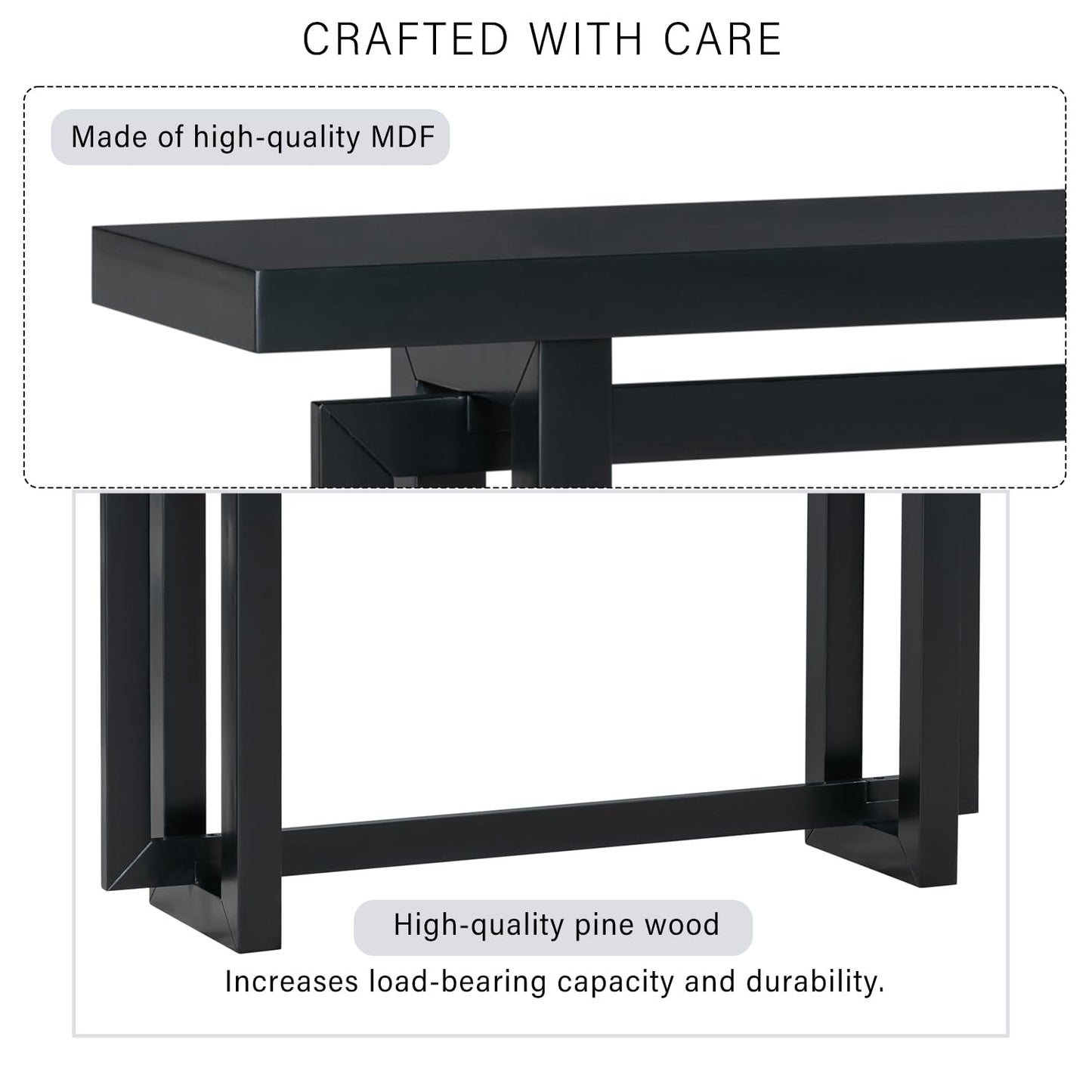 Sailret Solid Wood Console Table, 59.1 Inch, Extra Long Entryway, Table Sofa Table for Entryway, Hallway Living Room, Foyer, Contemporary Minimalist Style, Easy Assembly, Black