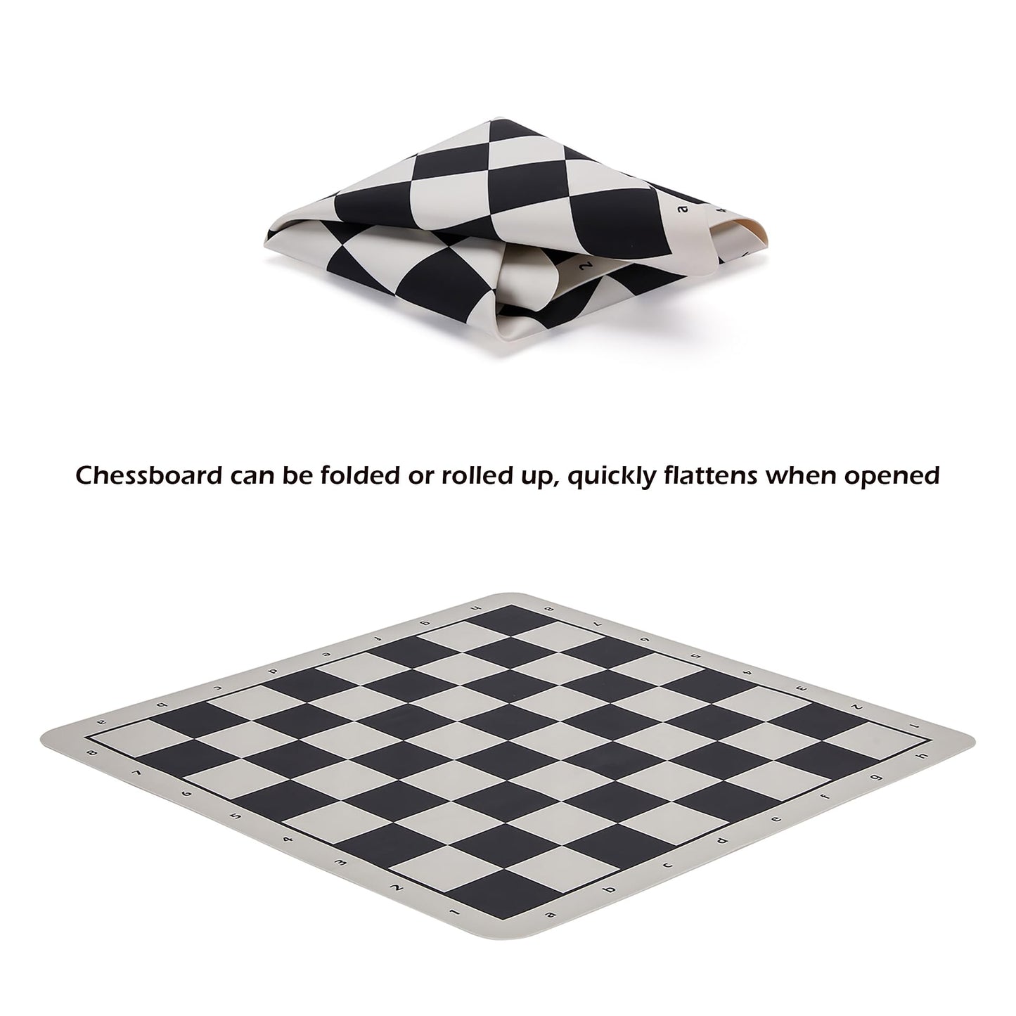 Conqueror Tournament Travel Chess Set 18''x18'' Foldable Silicone Chess Board / 3.5'' King Height Plastic Double Weighted Classic Staunton (Black and White Chessboard)