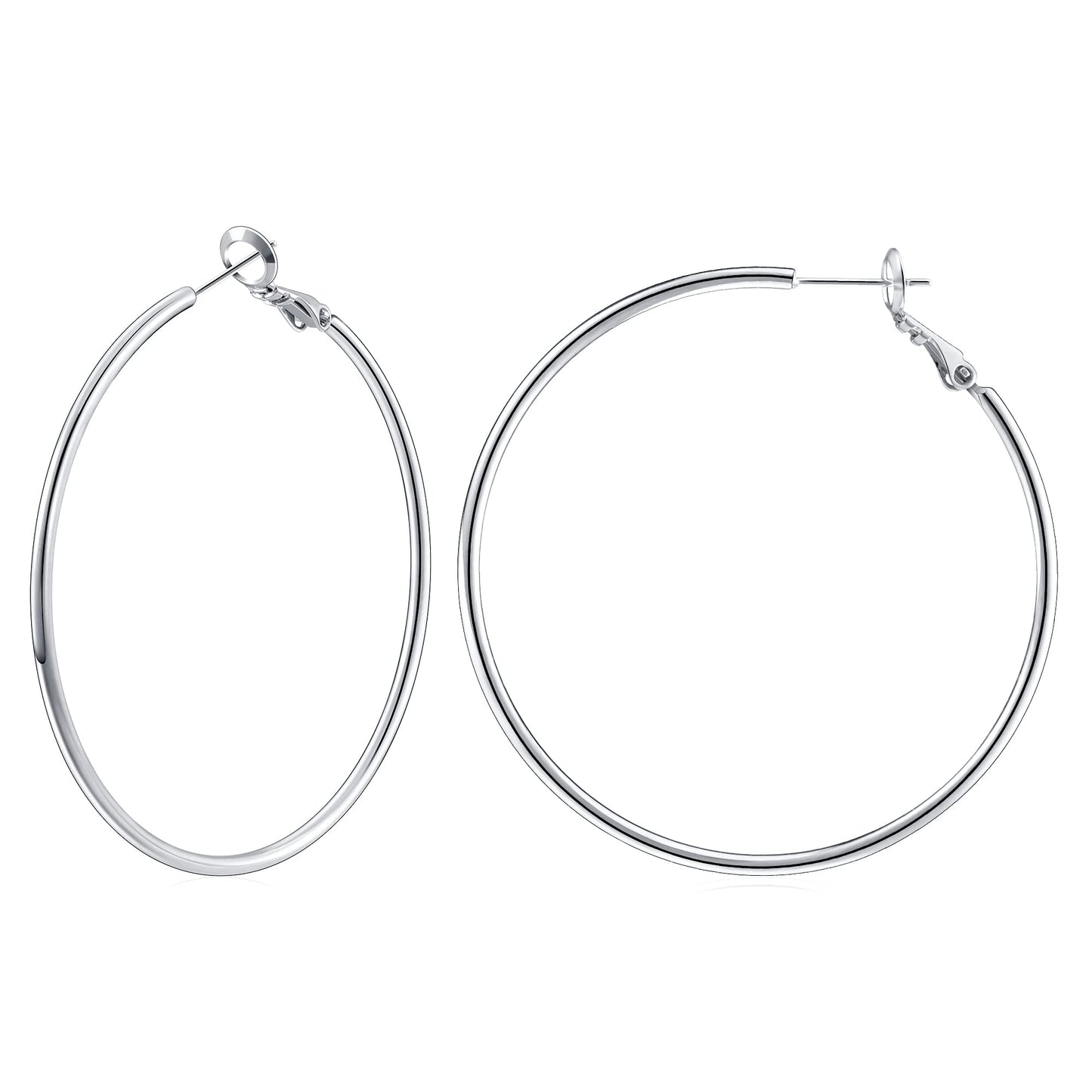 Gacimy Large Hoop Earrings for Women 14K White Gold Plated, 925 Sterling Silver Post Hoops for Women, 50mm Silver Tone Big Earri