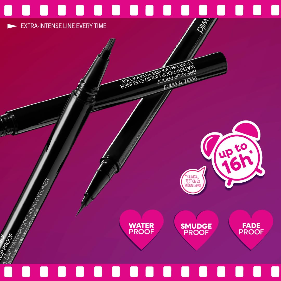 wet n wild Mega Last Breakup Proof Liquid Eyeliner - Ultra-Fine Brush, Waterproof, 16-Hour Long-Lasting Wear- Cruelty-Free & Veg