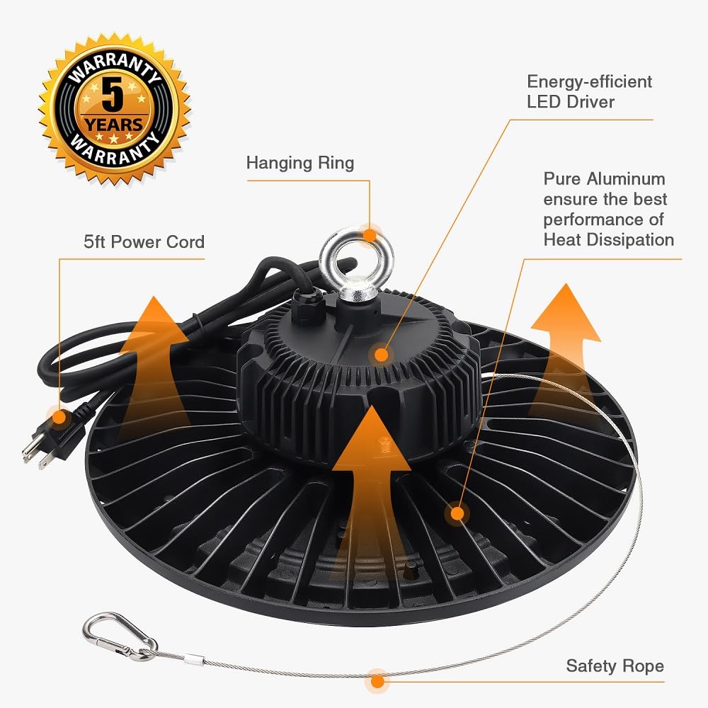 BEULT High Bay Led Shop Lights 100W 15000LM (Equiv. 400W MH/HPS) UFO Led High Bay Light for Shop Warehouse Workshop Factory 1Pack AC100-277V