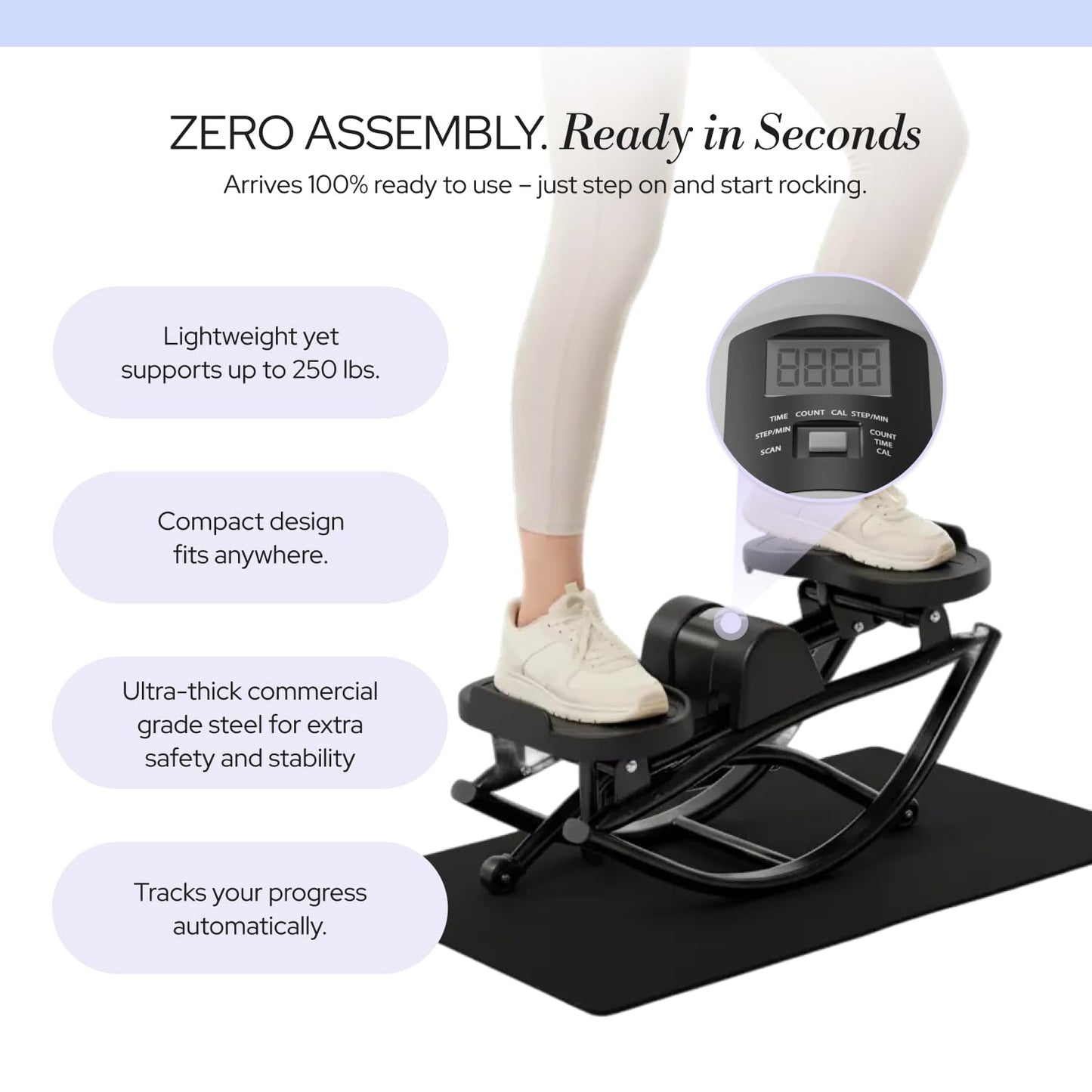 LhanelFit The Rock Stepper - Side to Side Rocking Stepper Machine for Home Workouts - Low Impact Indoor Cardio Leg Glute and Core Training - Quiet Compact Step Rocker Exercise Equipment (Black)