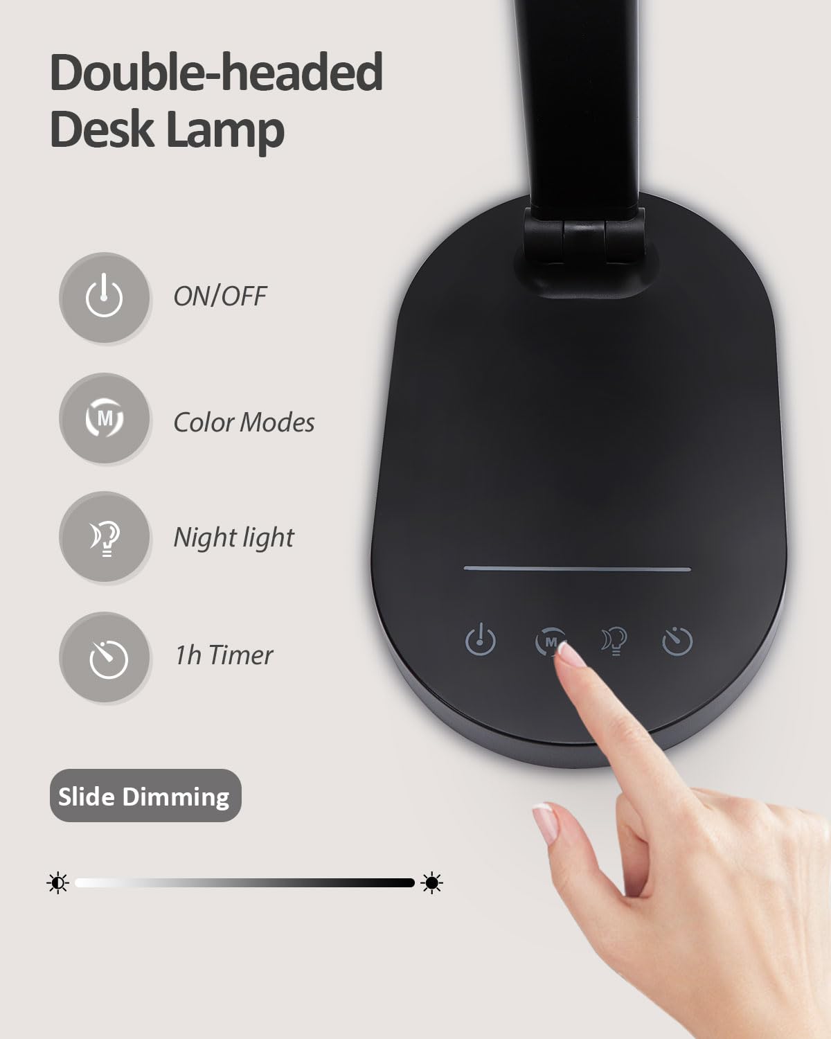 LED Desk Lamps for Home Office, 14W Double Swing Arm LED Desk Lamp with USB Charging Port, Eye-Caring Architect Task Lamp, Desktop Lamp with Night Light Table Light for Work Study Craft with Adapter