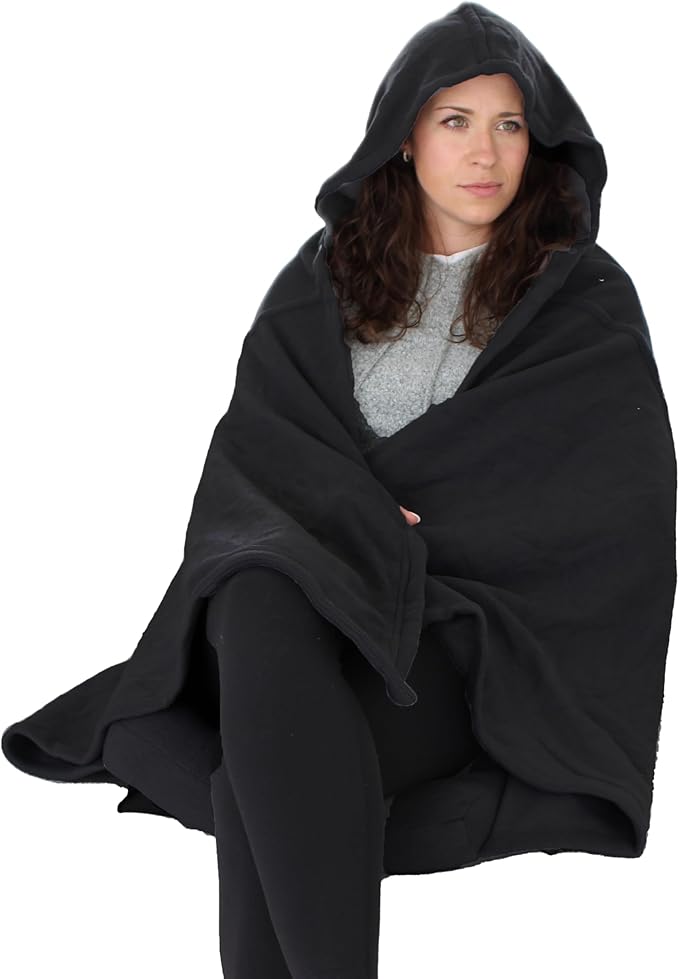 Wolf Essentials Anywear Fleece Hooded Blanket with Cushion & Storage Bag – Portable Comfort for Camping, Travel, Stadium, ...