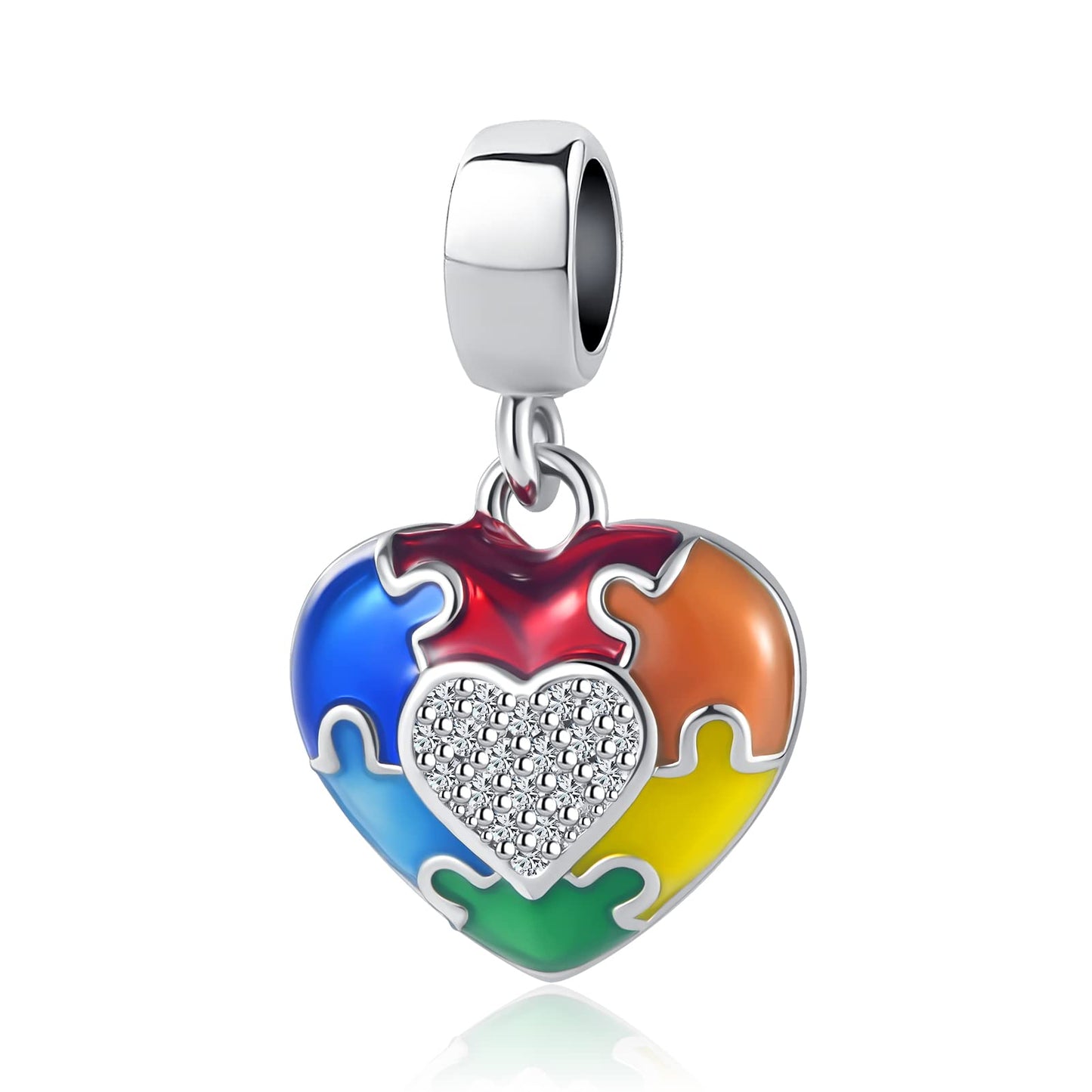 DWJSu Puzzle Piece Autism Awareness Enamel ASD Heart Bead Charms Compatible with Pandora Charm Bracelet Necklace for Women