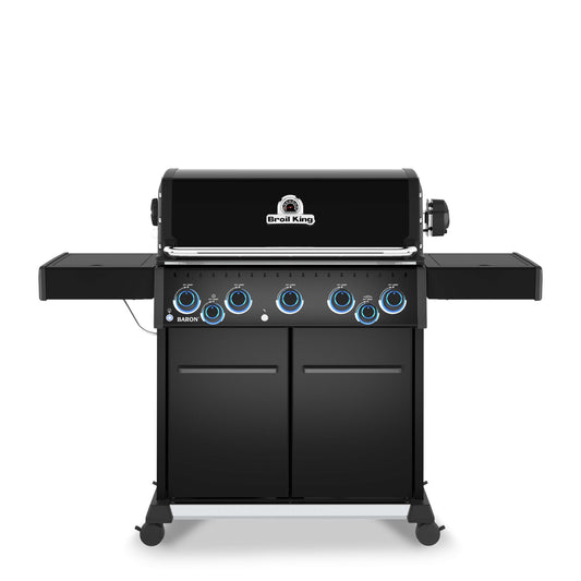 Broil King 675144 Baron 590 Pro Shadow 5-Burner Pellet Ready Propane Gas Grill in Black with Side Burner and Rear Rotisserie Burner