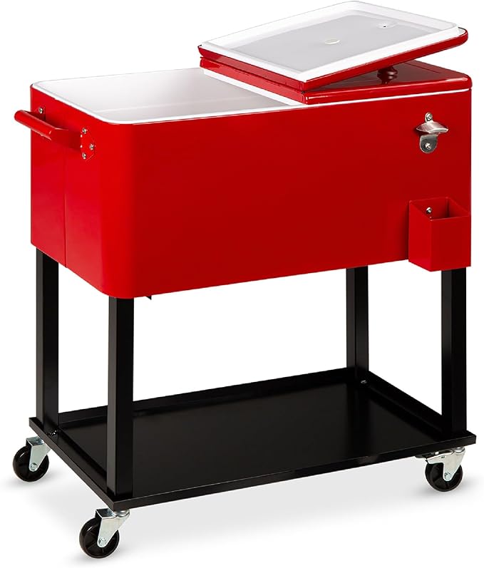Best Choice Products 80-Quart Outdoor Steel Rolling Cooler Cart w/Ice Chest, Bottle Opener, Catch Tray, Drain Plug, Lockin...