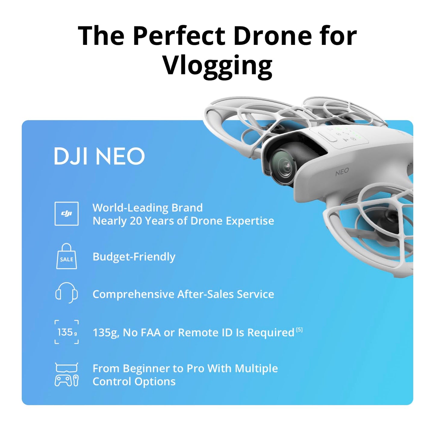 DJI Neo Fly More Combo, Mini Drone with 4K UHD Camera for Adults, 135g Self Flying Drone that Follows You, Palm Takeoff, Subject Tracking, QuickShots, Stabilized Video, with RC-N3 and 3 Batteries