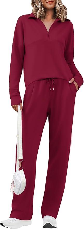 Totatuit Womens Sweatsuits 2 piece Set Lapel Half Zip Lightweight Sweatshirts and Wide Leg Pants Tracksuit Lounge Sets