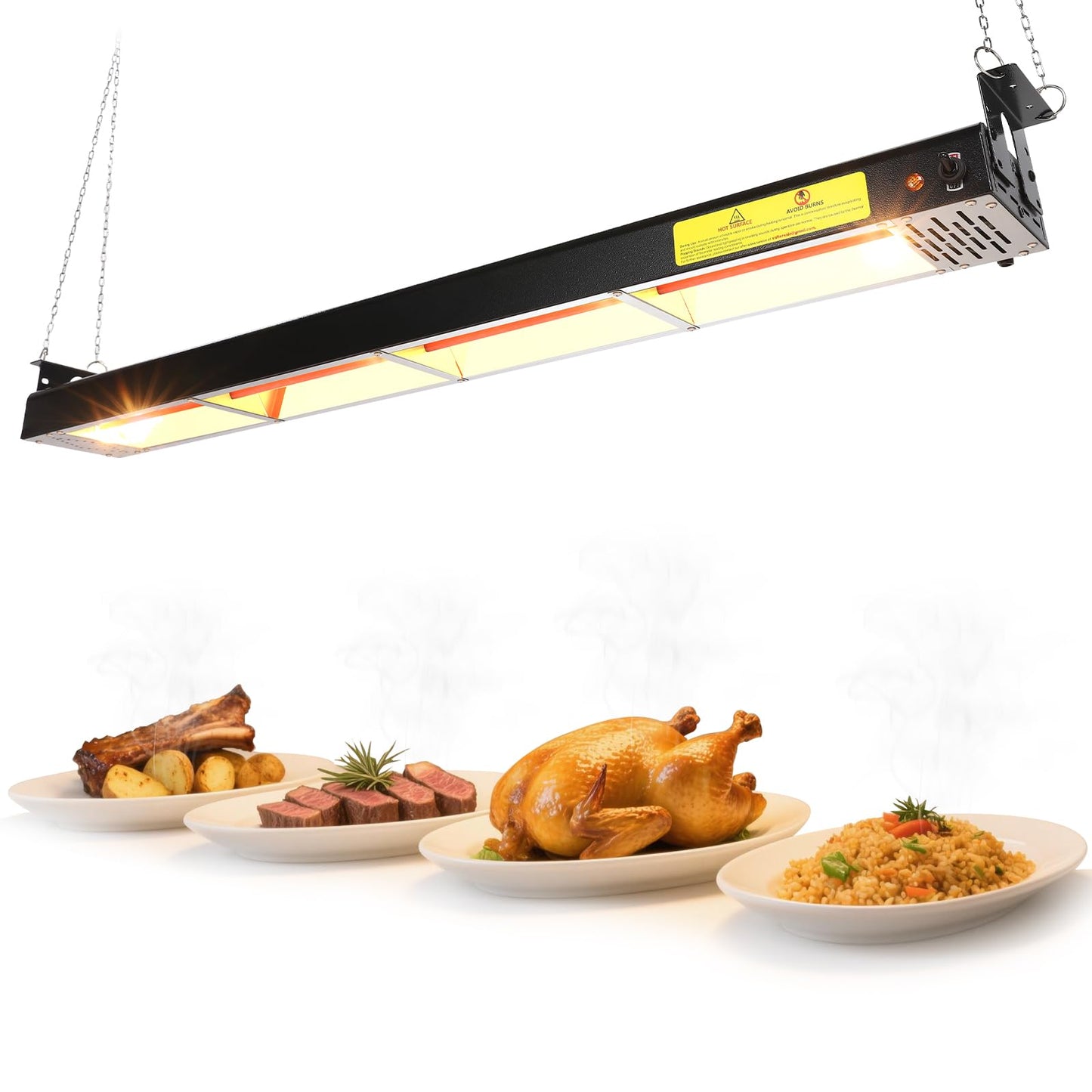 Hiteemer 48-Inch Food Heat Lamp - 1350W Commercial Food Warmer Lamp Overhead Stainless Steel Catering Heat Lamps Electric Strip Heater for Restaurant Buffet Parties Kitchen, Black 115V