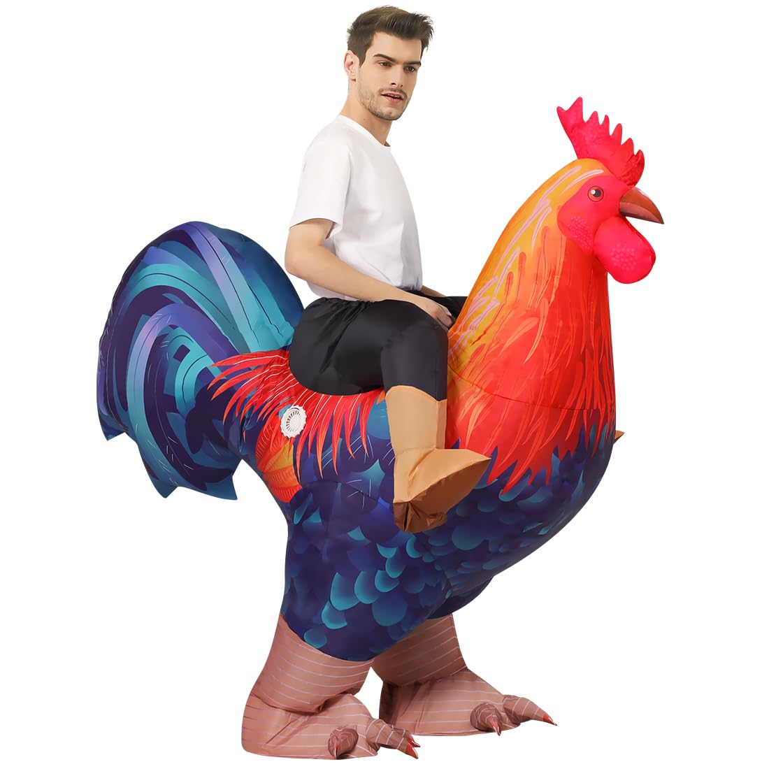 COMIN Inflatable Chicken Costume Ride-on Rooster suit Adult Blow up Suit Funny Fancy Dress Cosplay Cock Halloween Costume for Men Women (63'')