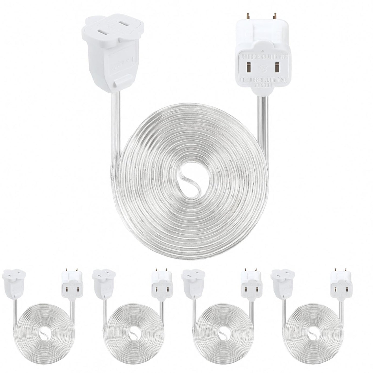 Kanayu 5 Pack 9 ft Clear Indoor Extension Cord 2 Prong Electric Cord Extender, Wire Plug in and End, Ac 120 Volts, for Outdoor C