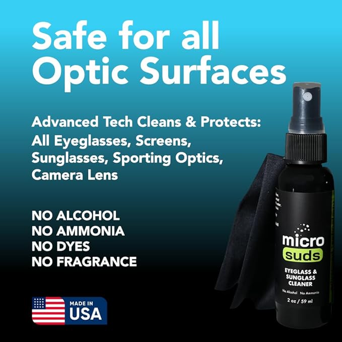 Advanced Eye glass Cleaner Kit | (2x) Glass Cleaner Sprays 2oz & (2x) 4oz Refills + (3x) Glasses Cleaning Cloth | Formula Mitigates Scratches for Optics & Screens | USA MADE (7 piece set)