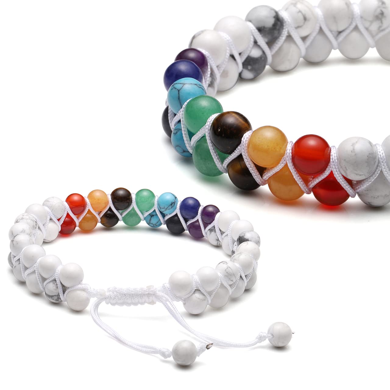 Top Plaza 7 Chakra Bracelet Natural White Turquoise Beads Bracelets Aromatherapy Essential Oil Diffuser Bracelet Stress Relief A