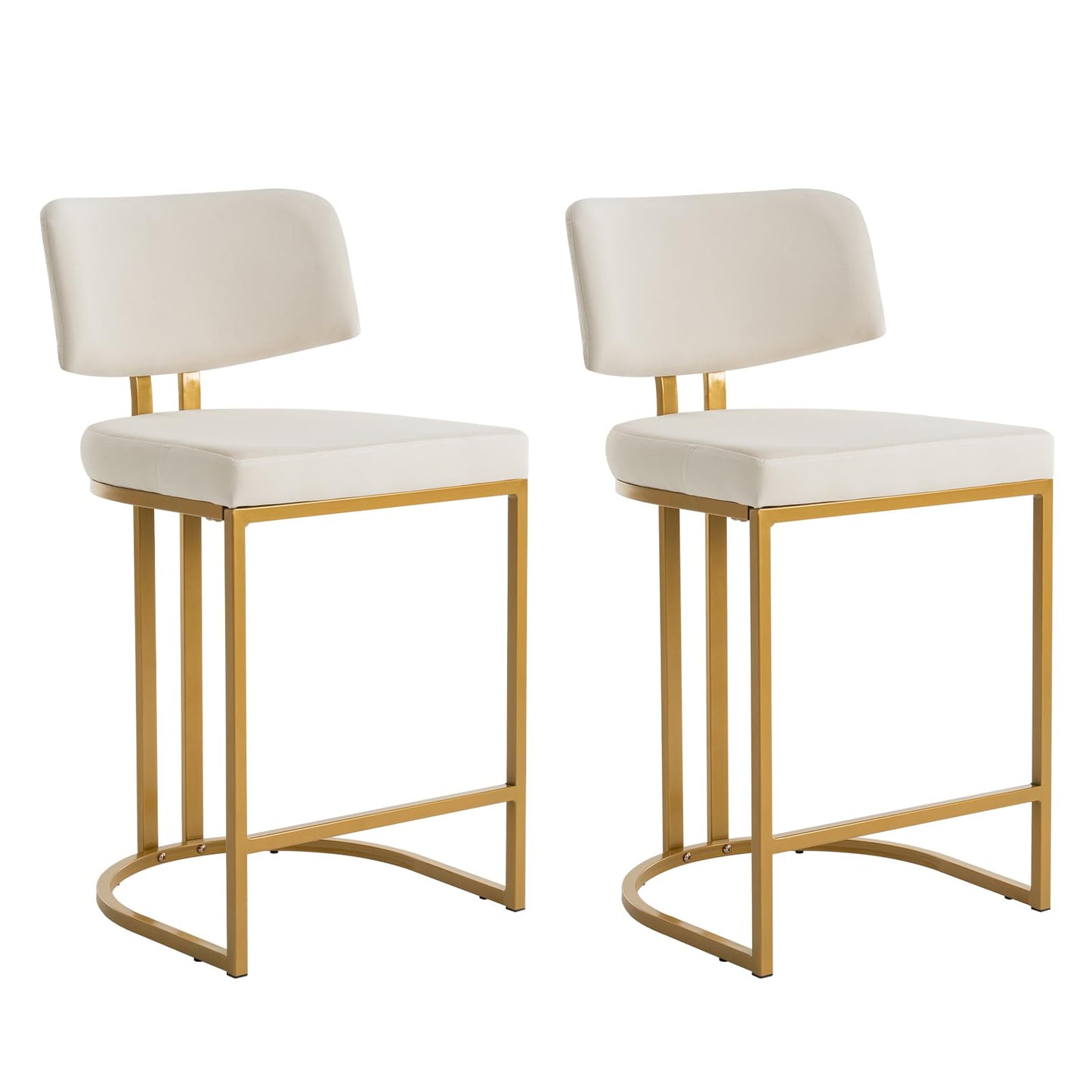 TUOMUR Modern Barrel Bar Stools Set of 2, Counter Height Stools, 26" Velvet Counter Stool with Comfy Back, Armless Sherpa Upholstered Kitchen Island Chair, Ivory