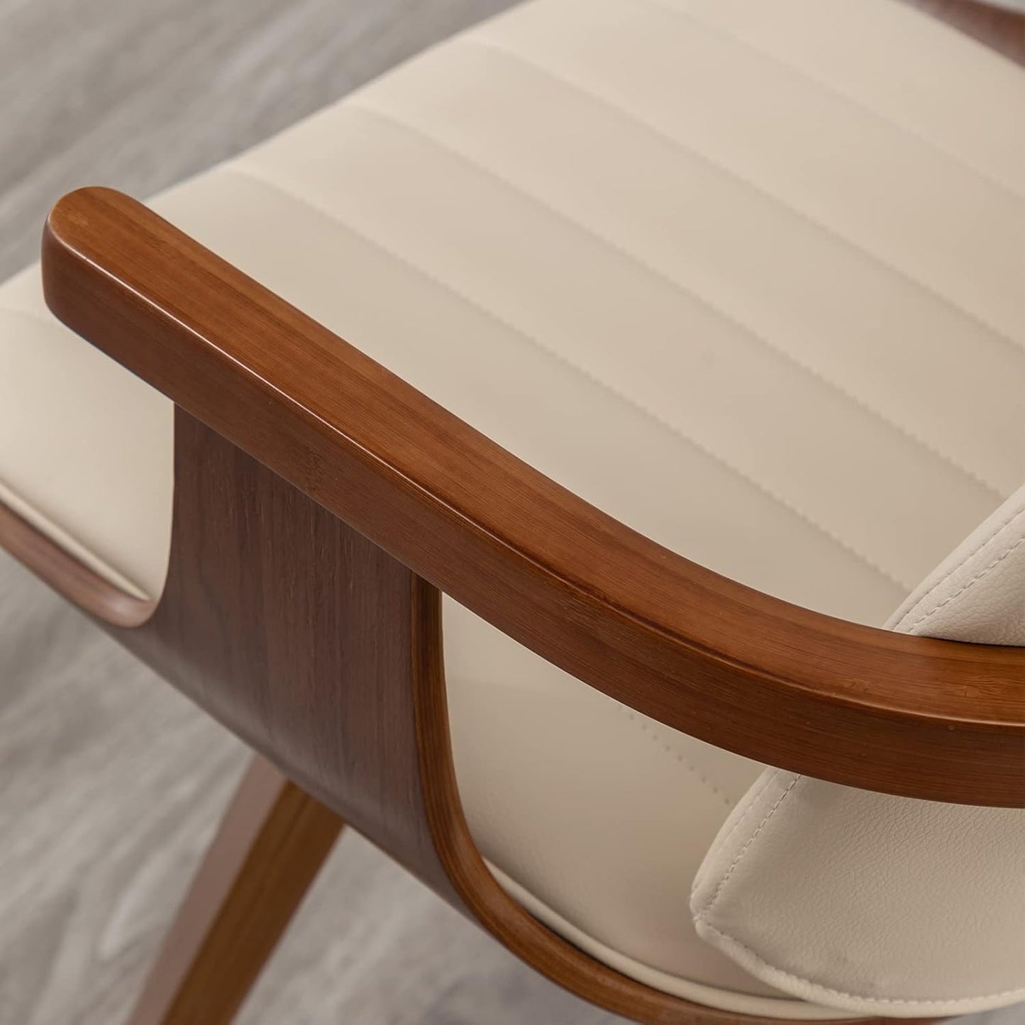 Dining Chairs Set of 2, Mid Century Modern Dining Chairs with Walnut Craftsmanship, Upholstered Faux Leather, Wooden Arms and Legs, Dining Chair with Arms for Kitchen/Living Room (Beige, Swivel)