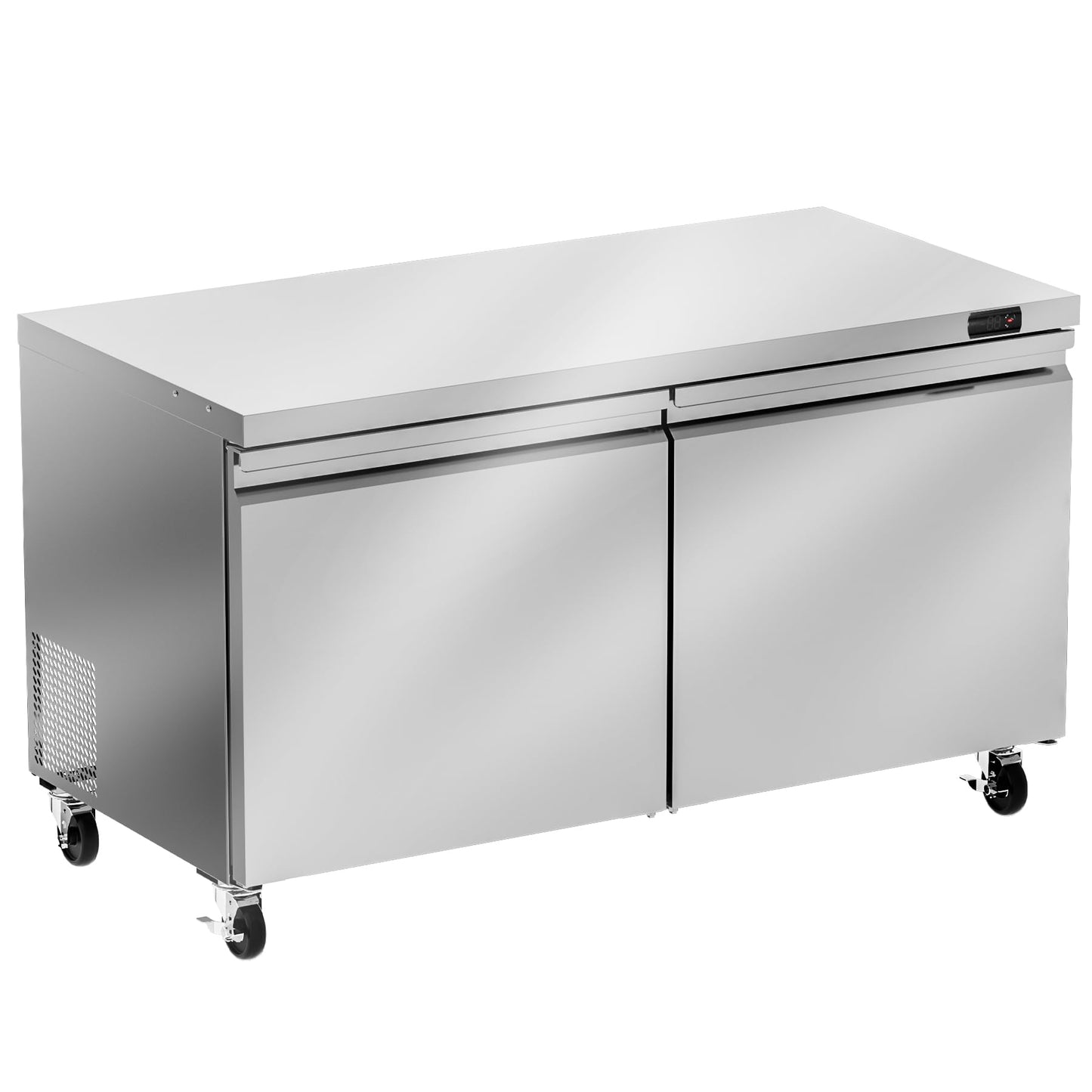 Rockitch 60" W Commercial Undercounter Refrigerator, 14.1 Cu.ft Stainless Steel Worktop Under Counter Fridge, Commercial Refrigerated Food Prep Table with 3 Door for Restaurant, Bar, Shop, etc.