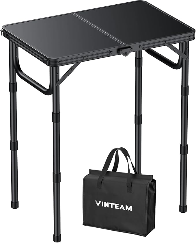 VINTEAM Camping Folding Table with Adjustable Height, Lightweight Portable Outdoor Picnic Table, BBQ Grill Side Table, Dur...