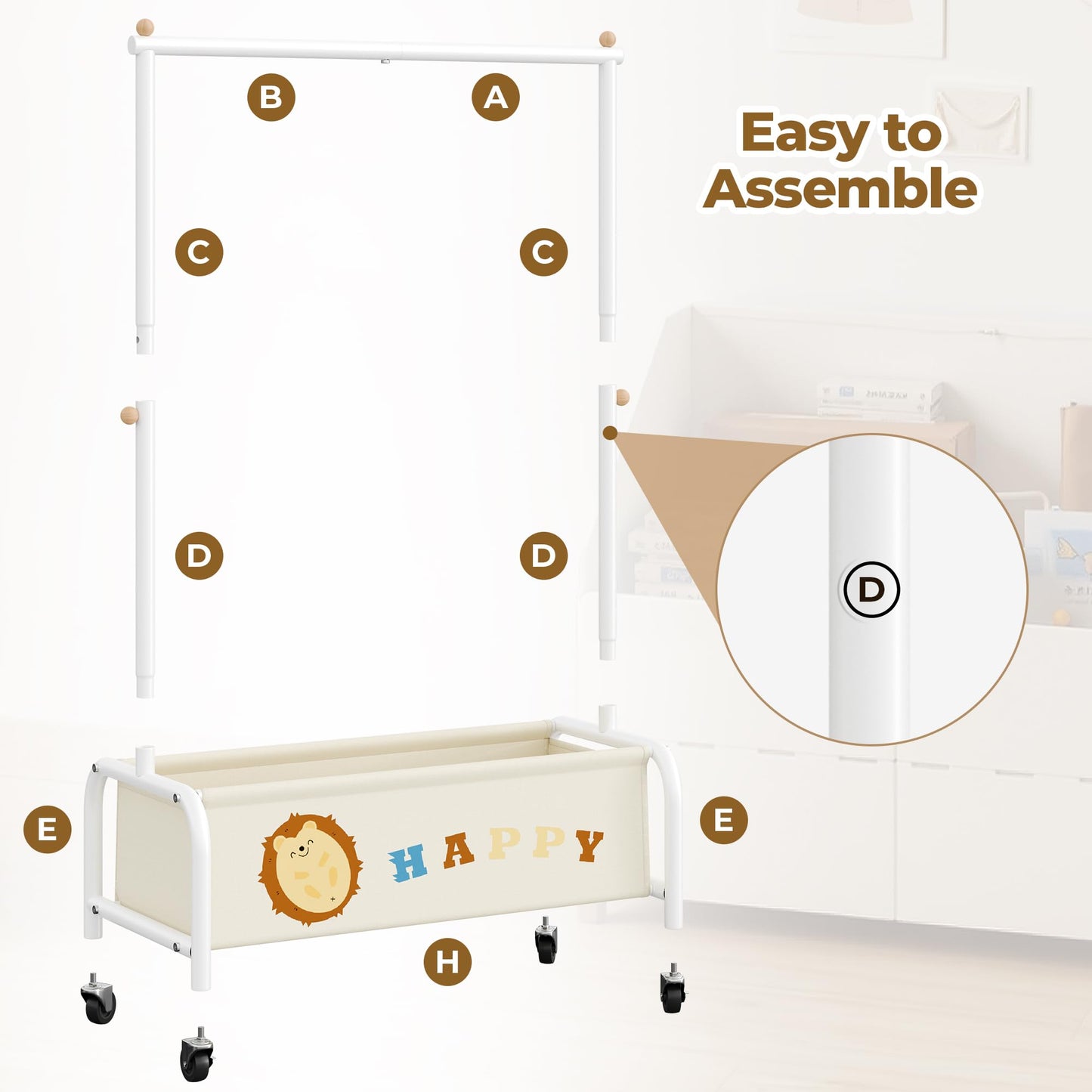 GRANNY SAYS Kids Clothing Rack with Basket, Baby Closet Dress Up Storage, Kids Closet Wardrobe, Short Baby Clothes Rack, Toddler Garment Rack for Coats, Dress Up Costumes, Princess Dresses, Beige