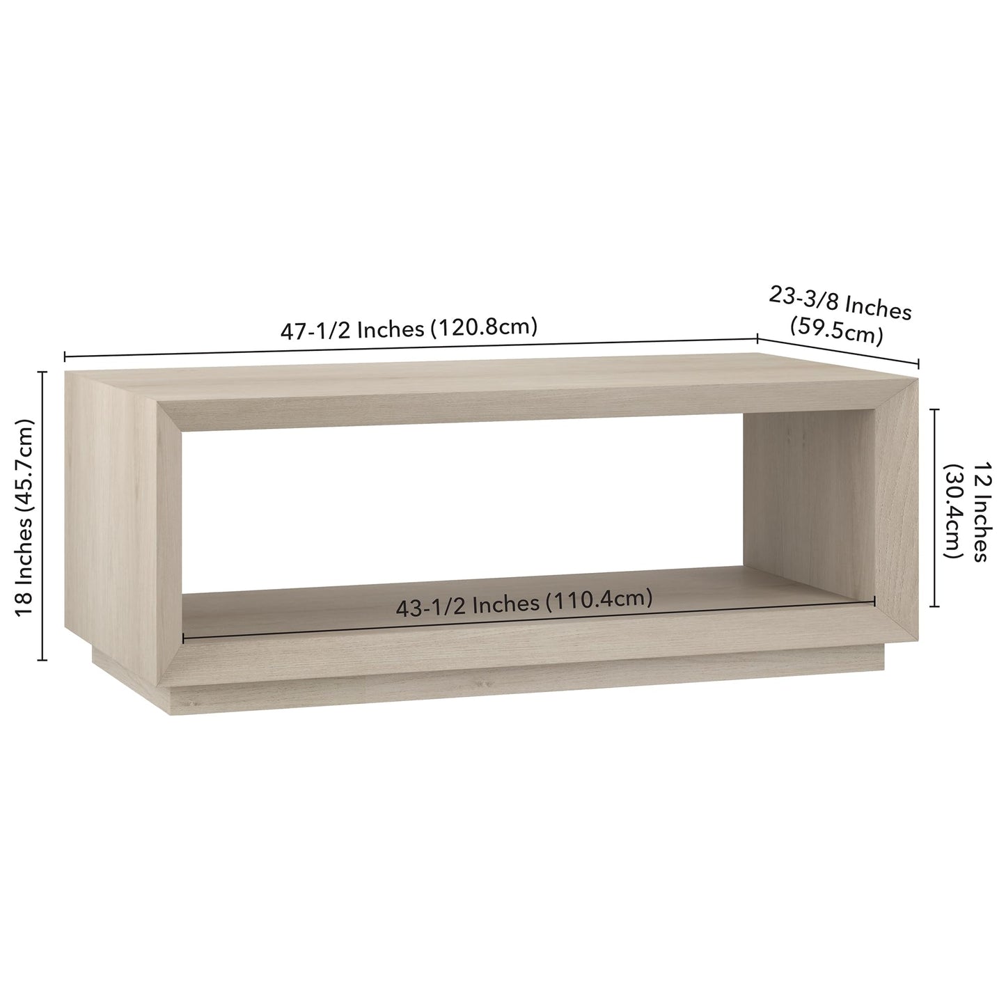 Henn&Hart 48" Rectangular Coffee Table with Open Storage Shelf for Living Room, Family Room, or Office, Beech White
